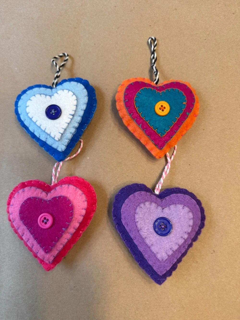 Felt hearts (set of 4) 3.5 x 3 inches assorted colors